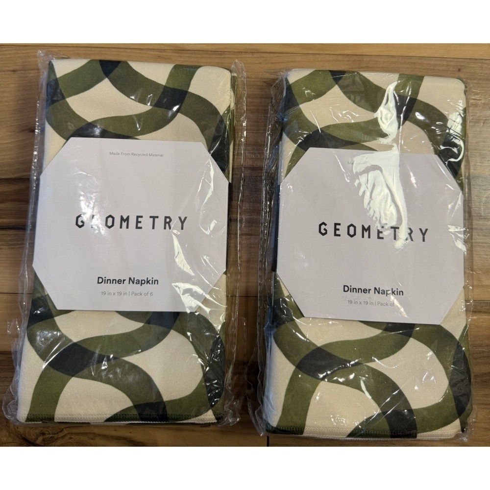 Geometry Dinner Napkins Set of 12 Green Geometric Print 19x19 Recycled NIP